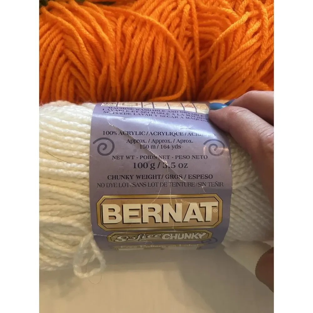 VTG Lot of 3 Skeins‎ Bernat And Caron Yarn 100% Acrylic Green Orange White 16 Oz